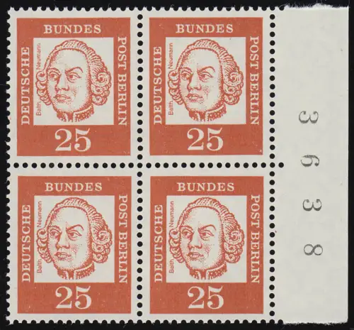 205 Bed. Deutsche 25 Pf Randziffern Viererblock, postfrisch **