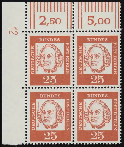 205 DZ Bed. Deutsche 25 Pf Druckerzeichen 12, Eck-Vbl. postfrisch **