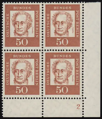 208 Bed. Deutsche 50 Pf Eck-Vbl. ur Formnummer FN 2, ungefaltet postfrisch **