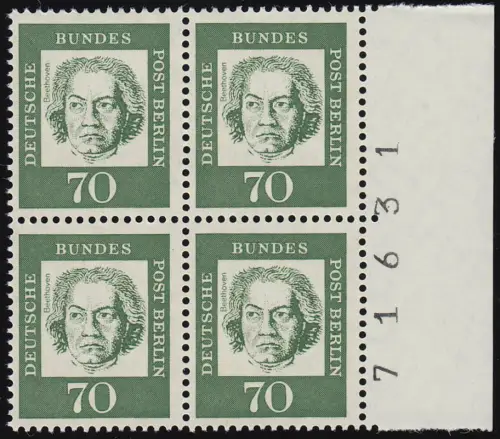 210 Bed. Deutsche 70 Pf Randziffern Viererblock, postfrisch **