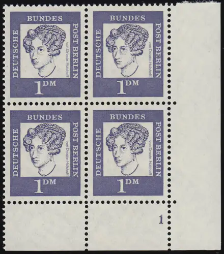 212 Bed. Deutsche 1 DM Eck-Vbl. ur Formnummer FN 1, ungefaltet postfrisch **