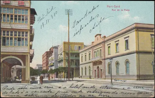 Ansichtskarte Port Said Rue de la Poste 19.11.1910 nach Lissabon