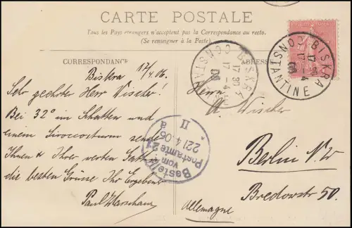 Ansichtskarte Biskra über Constantine 17.4.1906 nach Berlin
