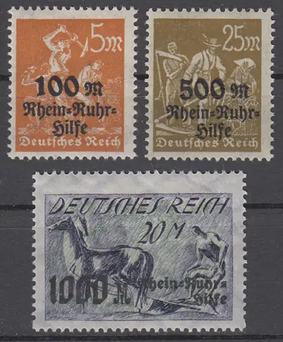 258-260 Rhein- und Ruhrhilfe 1923, 3 Werte, Satz ** postfrisch / MNH