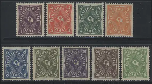 224-232 Posthorn einfarbig 1922/1923, 9 Werte, Satz komplett **