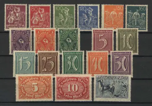 158-176 Ziffern, Arbeiter etc., WZ 1 Rauten, 19 Werte, Satz komplett **