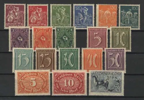 158-176 Ziffern, Arbeiter etc., WZ 1 Rauten, 19 Werte, Satz komplett **