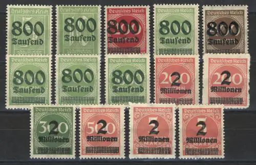 301-312 Infla Aufdrucke, 14 Werte gezähnt und durchstochen, Satz komplett **