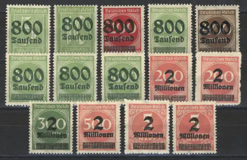 301-312 Infla Aufdrucke, 14 Werte gezähnt und durchstochen, Satz komplett **