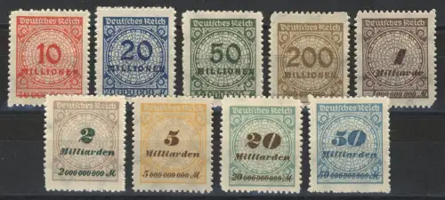 318-330B Infla Korbdeckel, 9 Werte durchstochen, Satz komplett **