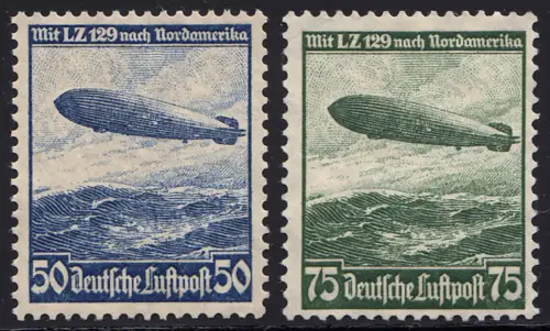 606-607 Luftschiff Hindenburg - Satz (*) säurehaltige Gummierung entfernt