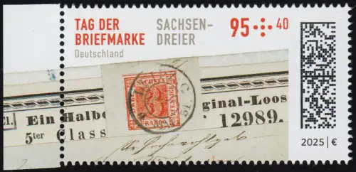 3923 Tag der Briefmarke - Schätze: Sachsen-Dreier aus Block 96, postfrisch **