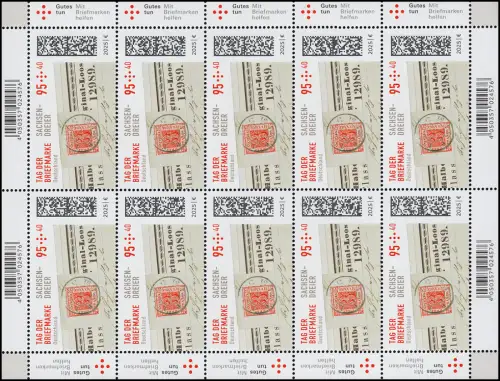 3923 Tag der Briefmarke - Schätze: Sachsen-Dreier, 10er-Bogen postfrisch **