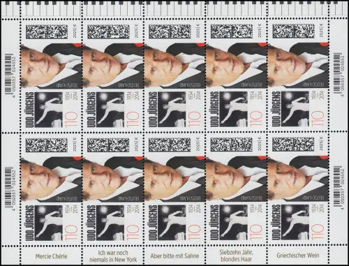 3927 Udo Jürgens, Sänger und Komponist, 10er-Bogen postfrisch **