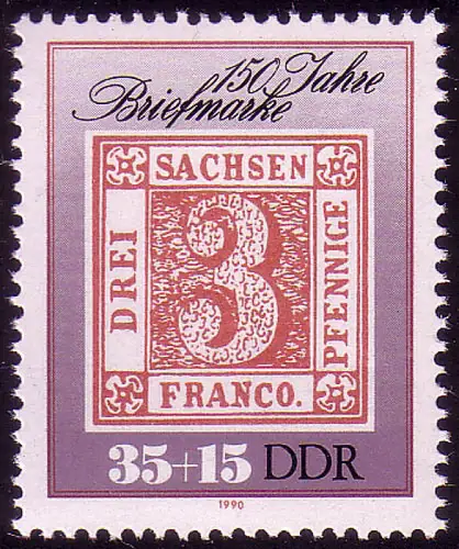 3330 Briefmarken 35+15 Pf Sachsen 1. Ausgabe, postfrisch **