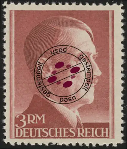 801A Hitler 3 Reichsmark WEIT gezähnt, gestempelt O