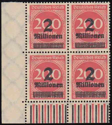 309 PF IV - 2 Millionen auf 200 Mark, Eck-Vbl. mit Plattenfehler Randkerbe, **