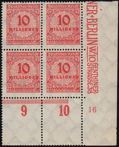 318 A 10 Millionen Mark im Eck-Vbl. unten rechts, Unterränder in Markengröße **