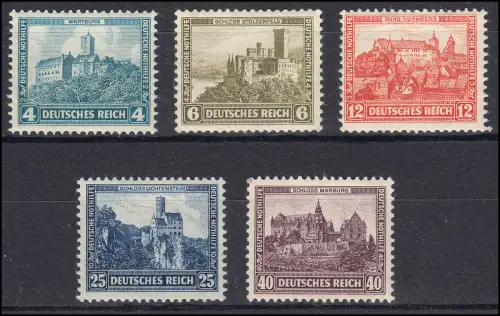 474-478 Deutsche Nothilfe Burgen und Schlösser, 5 Werte, Satz *