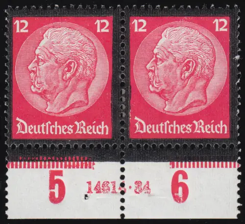 552 HAN Hindenburg Trauerrand 12 Pf. Paar mit Hausauftragsnummer, ungefaltet *