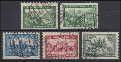 364-367 Freimarken Bauwerke 1924 mit 364X+Y, 5 Werte, Satz komplett gestempelt O