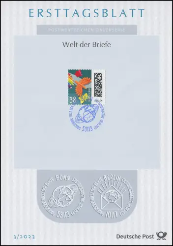 ETB 03/2023 Welt der Briefe 38 Cent, Flügelstifte