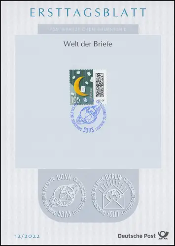 ETB 12/2022 Welt der Briefe 195 Cent, Mond und Briefe