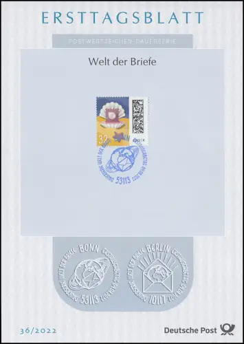 ETB 36/2022 Welt der Briefe 32 Cent, Briefperle