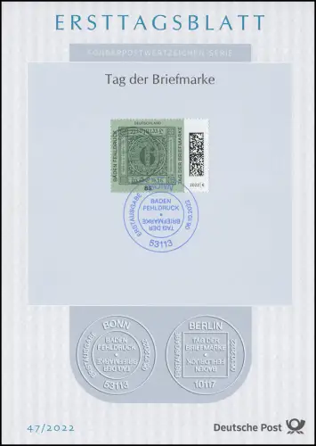 ETB 47/2022 TdB Tag der Briefmarke 2022, Baden Fehldruck
