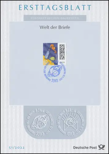 ETB 51/2022 Welt der Briefe 10 Cent, Flaschenpost