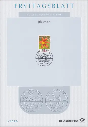 Ersttagsblätter ETB Bund Jahrg. 2020 Nr. 1 - 42 + 2 komplett im blauen Postalbum
