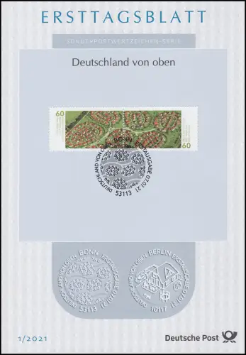Ersttagsblätter ETB Bund Jahrg. 2021 Nr. 1 - 45 + 3 komplett im blauen Postalbum