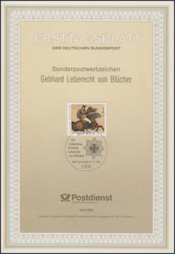 ETB 45/1992 Fürst Blücher von Wahlstatt, Feldmarschall