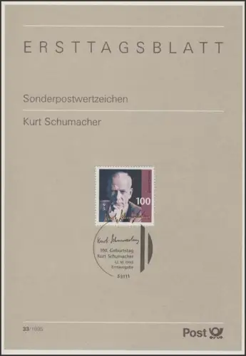 ETB 33/1995 Kurt Schumacher, Politiker