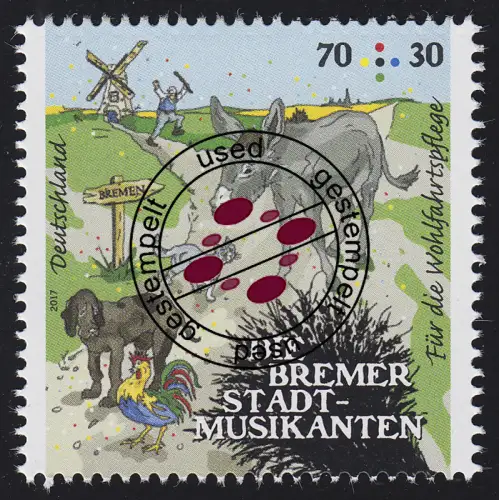 3282 Grimms Märchen - Die Bremer Stadtmusikanten 70 Cent, nassklebend O