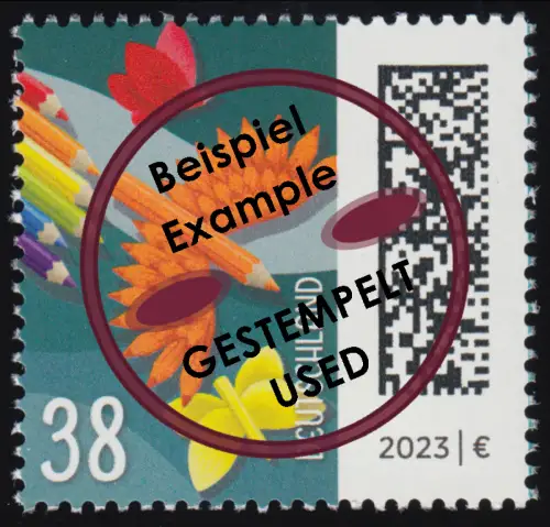 3734 Welt der Briefe: Flügelstifte 38 Cent, nassklebend, gestempelt O