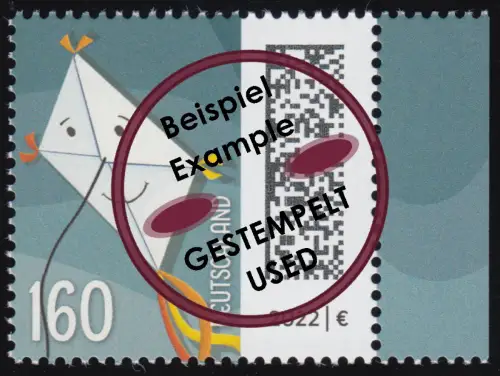 3647 Welt der Briefe: Briefdrachen 160 Cent, nassklebend aus Bogen, O gestempelt