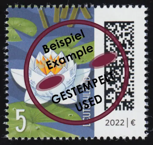 3644I WdB Seebriefrose 5 Cent, nassklebend, Raster 45/45 Grad, gestempelt O