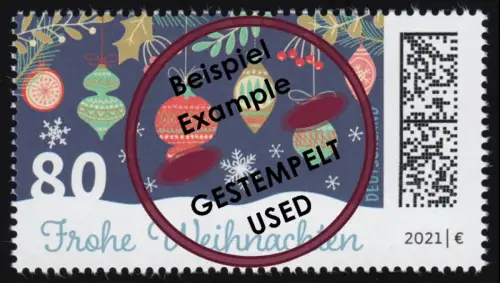 3640 Frohe Weihnachten 2021 Weihnachtskugeln, nassklebend, O