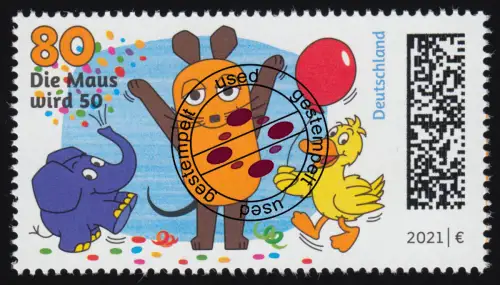 3596 Die Sendung mit der Maus, nassklebend, gestempelt O