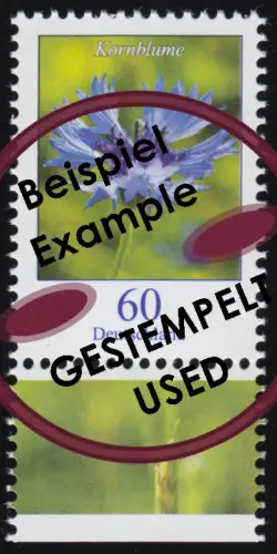 3468 Blume Kornblume 60 Cent, nassklebend, aus Bogen, gestempelt O