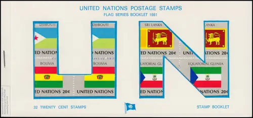 UNO New York AIDIP-Edition Flaggen-Markenheftchen 1981 Nummer 2B (weiß) ** 