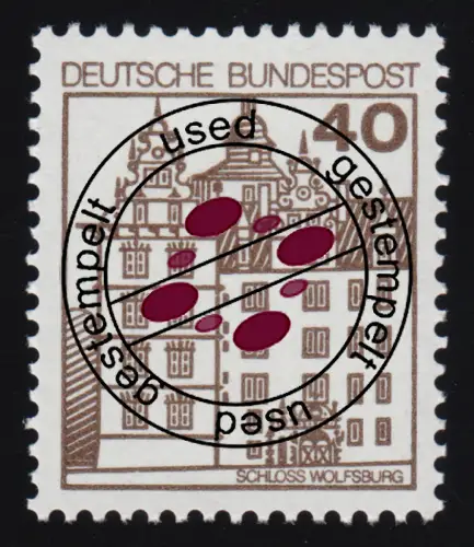 1037 Burgen und Schlösser 40 Pf Wolfsburg, ALTE Fluoreszenz, gestempelt O