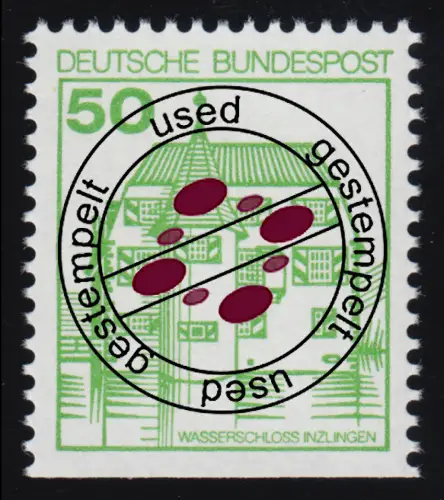 1038DI Burgen und Schlösser 50 Pf Inzlingen, BUCHDRUCK, alte Fluoreszenz O