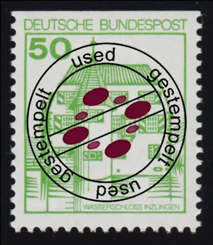1038CI Burgen und Schlösser 50 Pf Inzlingen, BUCHDRUCK neue Fluoreszenz O
