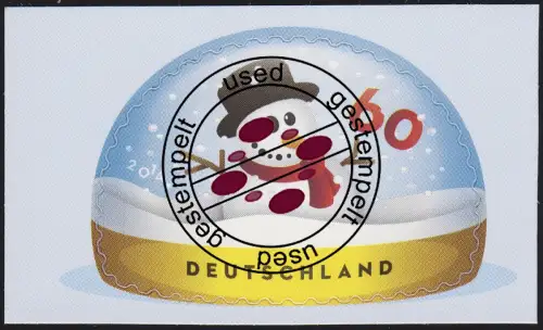 3113 Winter - Schneekugel - Schneemann, selbstklebend aus FB 41, gestempelt O