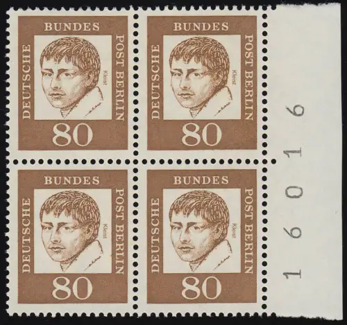 211 Bed. Deutsche 80 Pf Randziffern Viererblock, postfrisch **