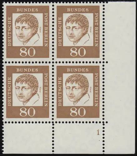 211 Bed. Deutsche 80 Pf Eck-Vbl. ur Formnummer FN 1, ungefaltet postfrisch **