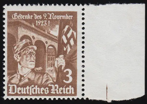 598y Hitlerputsch 3 Pf - waagerecht geriffelt, postfrisch ** geprüft BPP