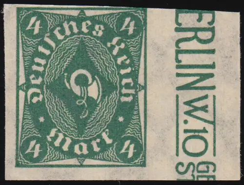 226aU Posthorn 4 Mark, ungezähnt **, postfrische Marke vom Bogenrand